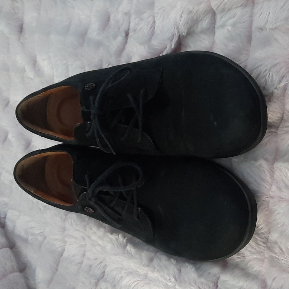 Hartjes XS Black Suede Leather Lace Up 1.5 Inch Block Heel Oxford Loafers 7.5